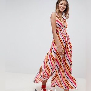 ASOS DESIGN stripe print grecian plunge maxi woven beach dress
